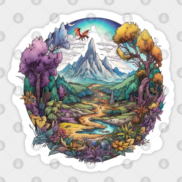 The Lonely Mountain - Colorful Illustration - Fantasy Sticker by Fenay-Designs